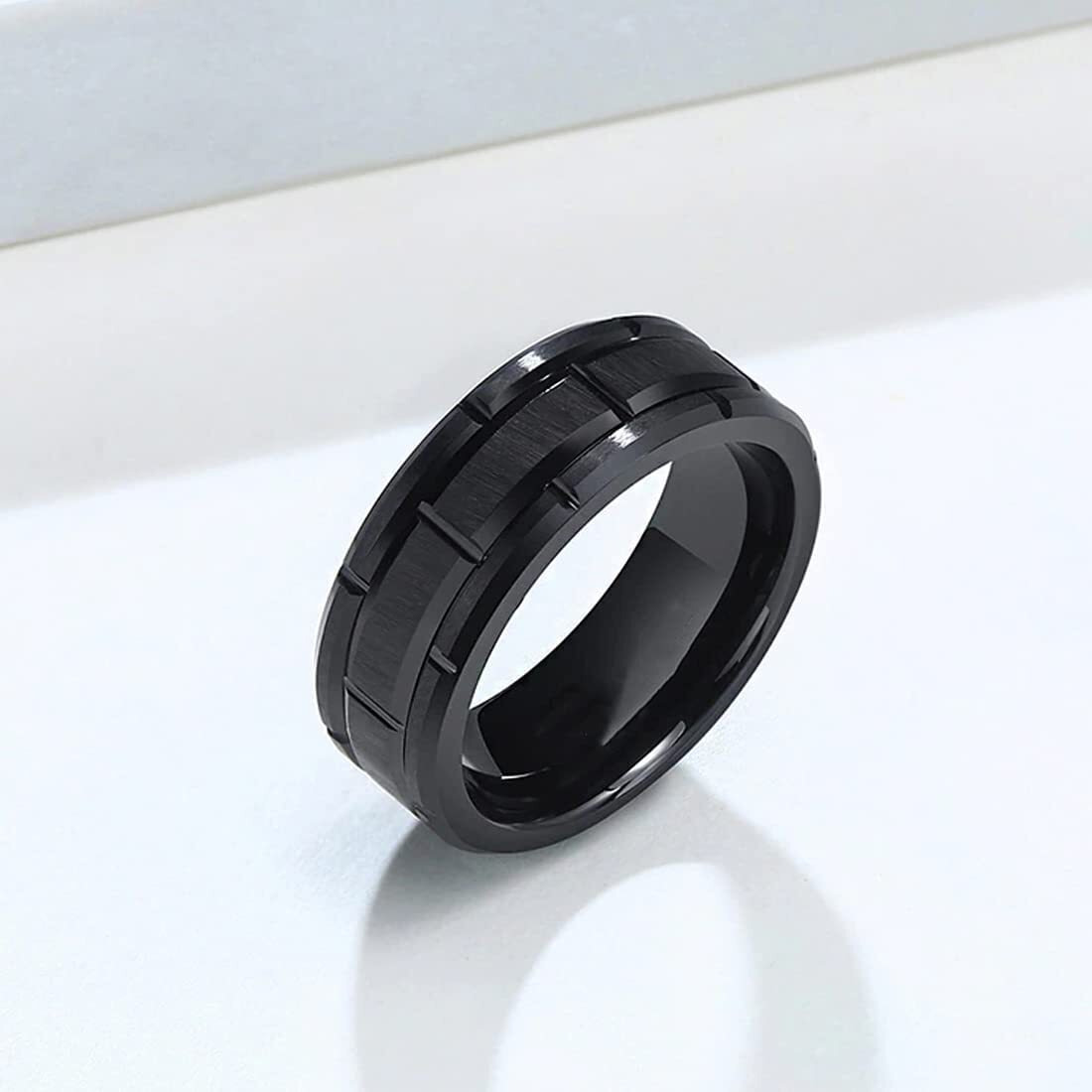 Yellow Chimes Black Rings For Men | Pack of 1 Stainless Steel Men Ring | Brick Design Black Finger Ring for Boys | Ideal Gift For Men and Boys