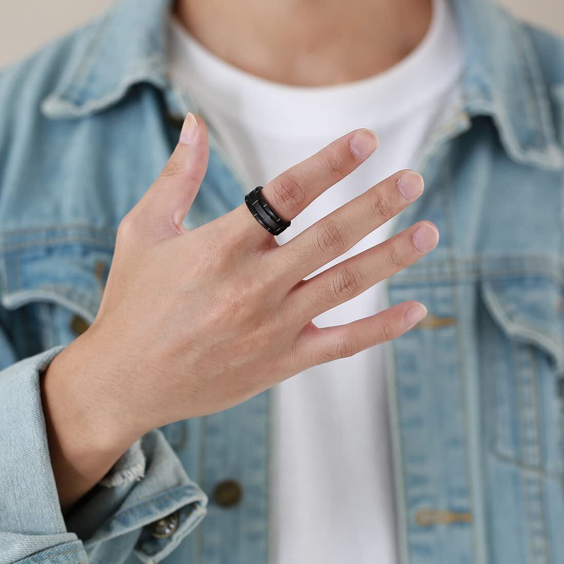 Yellow Chimes Black Rings For Men | Pack of 1 Stainless Steel Men Ring | Brick Design Black Finger Ring for Boys | Ideal Gift For Men and Boys