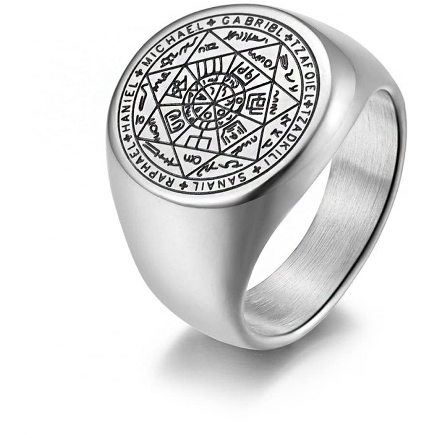 Yellow Chimes Silver Rings For Men | Stainless Steel Men Ring | Seals of the Seven Archangels Protection Silver Finger Ring for Boys | Ideal Gift For Men and Boys