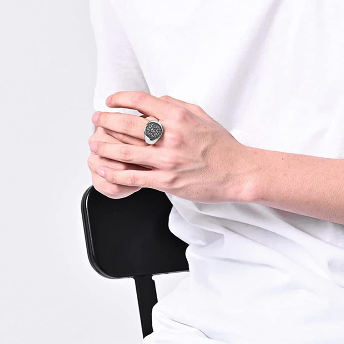 Yellow Chimes Silver Rings For Men | Stainless Steel Men Ring | Seals of the Seven Archangels Protection Silver Finger Ring for Boys | Ideal Gift For Men and Boys