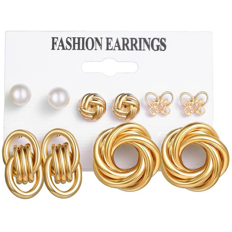Yellow Chimes Stud Earrings for Women Set of 5 Pairs Gold Plated Twisted Design Contemporary Combo Stud Earrings Set For Women and Girls