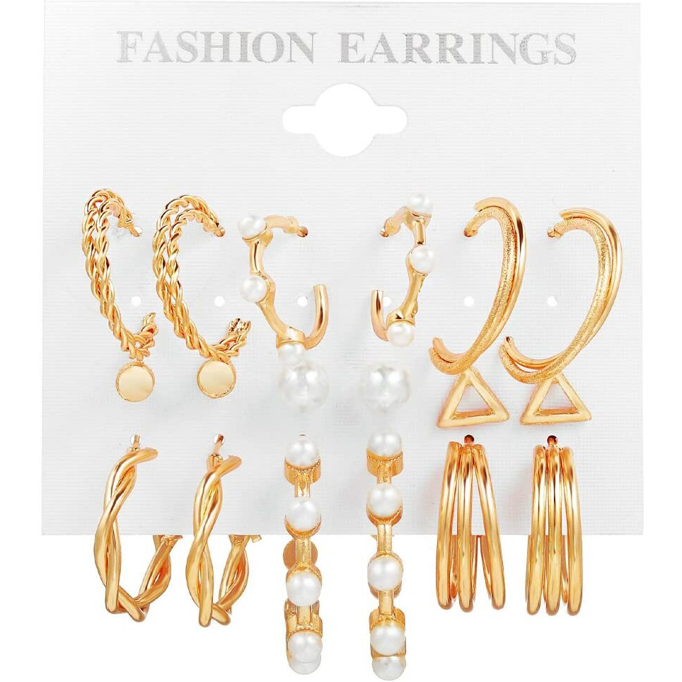 Yellow Chimes Hoop Earrings for Women Set Of 9 Pairs Gold Plated Combo Hoop Stud Earrings Set For Women and Girls
