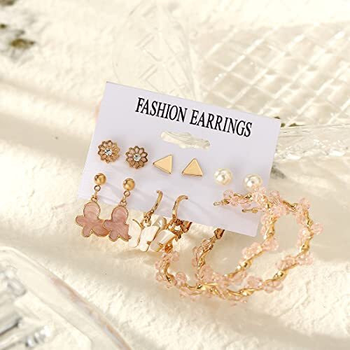 Yellow Chimes Hoop Earrings for Women Set of 6 Pairs Gold Plated Butterfly Pink Combo Stud Hoop Earrings Set For Women And Girls