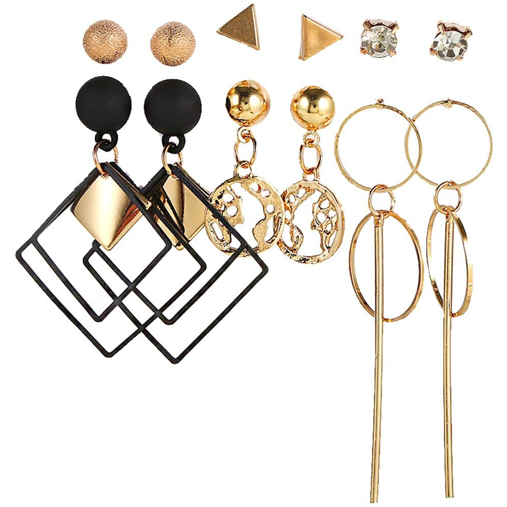 Yellow Chimes Combo Earrings for Women Set of 6 Pairs Gold Plated Geometric Shapes Stud Drop Earrings Set For Women and Girls