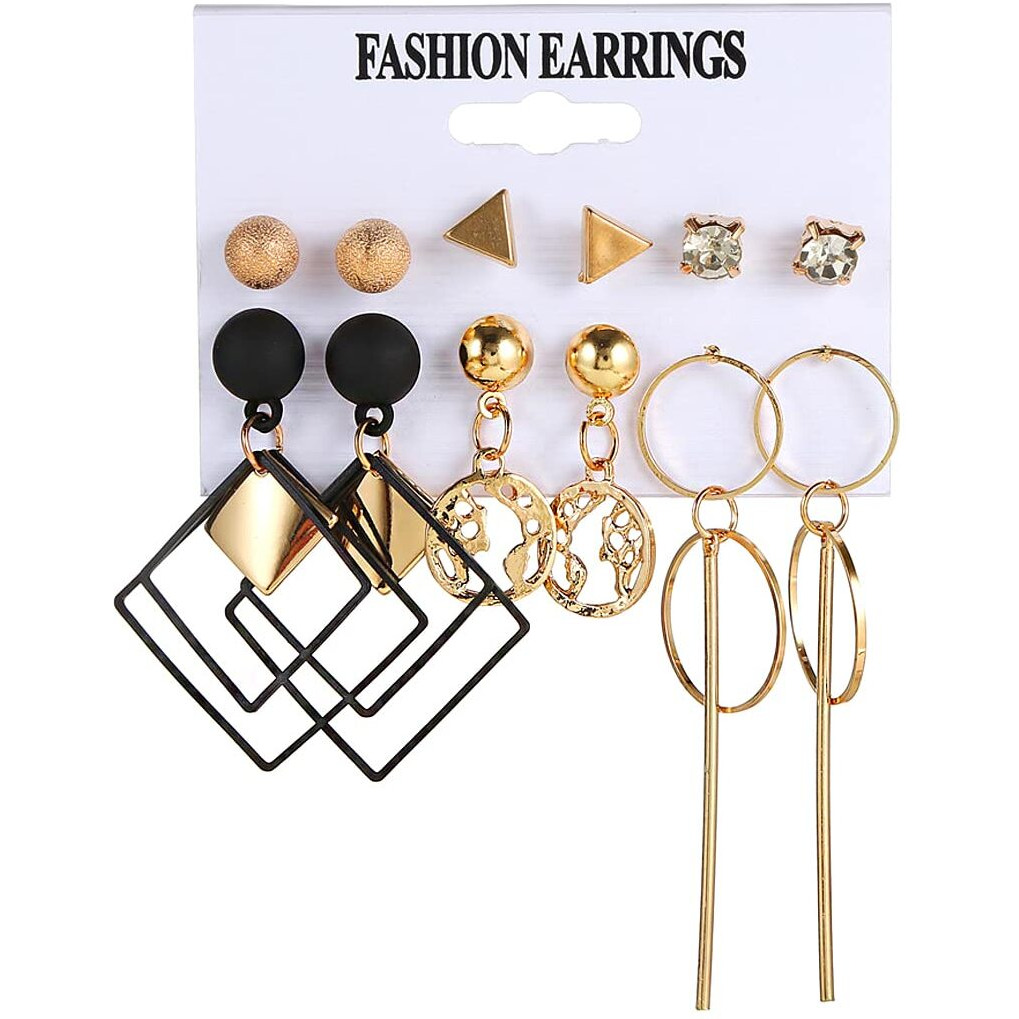 Yellow Chimes Combo Earrings for Women Set of 6 Pairs Gold Plated Geometric Shapes Stud Drop Earrings Set For Women and Girls