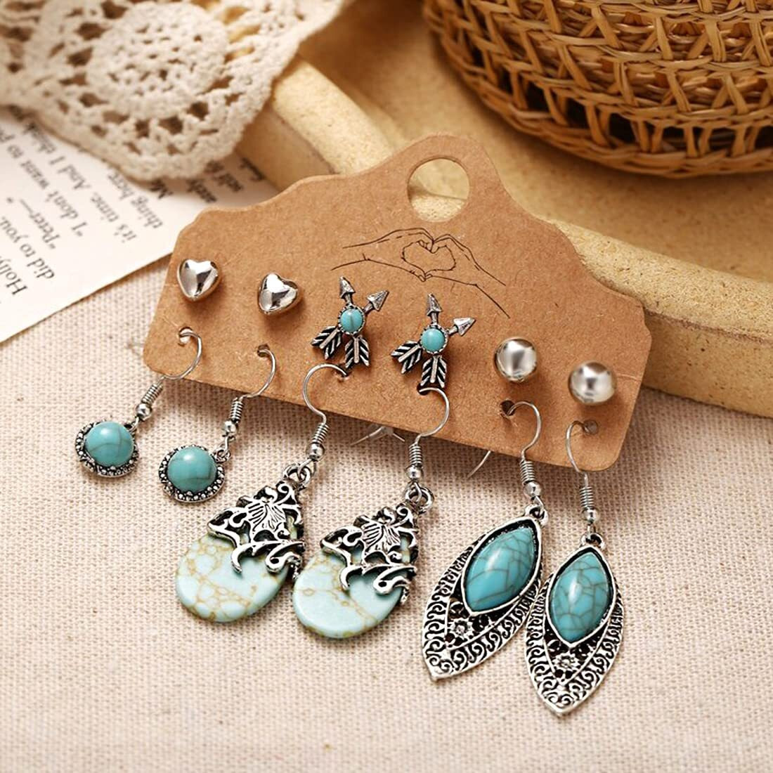Yellow Chimes Earrings Set for Women Combo of 6 Pairs Oxidised Silver Drop Earrings Stud and Drop Earrings For Women and Girls.