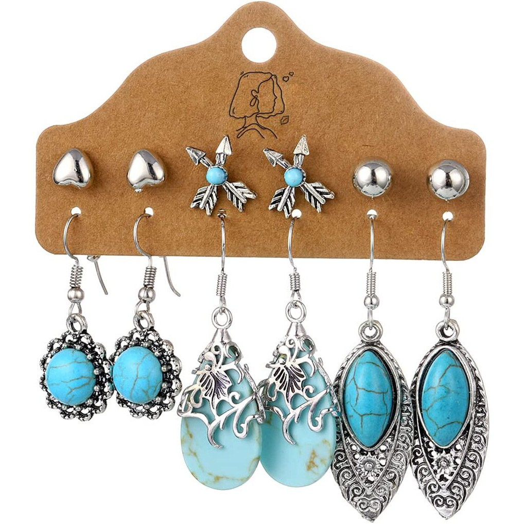 Yellow Chimes Earrings Set for Women Combo of 6 Pairs Oxidised Silver Drop Earrings Stud and Drop Earrings For Women and Girls.