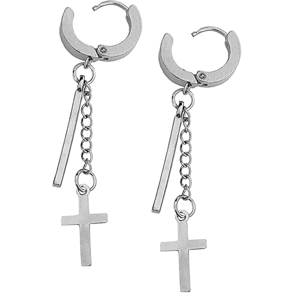 Yellow Chimes Earrings for Men and Boys 2 Pcs Stainless Steel Cross Dangler Huggie Hoop Earrings for Men | Accessoriess Jewellery for Men | Birthday Gift for Men and Boys Anniversary Gift for Husband