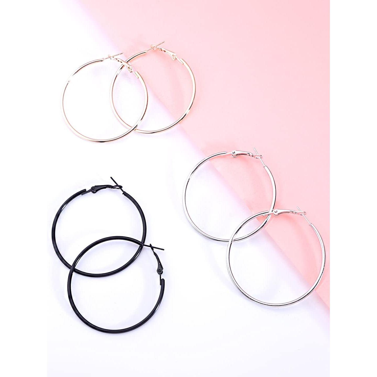 Yellow Chimes Earrings for Women and Girls Fashion Multicolor Hoop Earrings | 3 Pairs Silver Black Gold Toned Hoops Earring Set | Birthday Gift for Girls & Women Anniversary Gift for Wife
