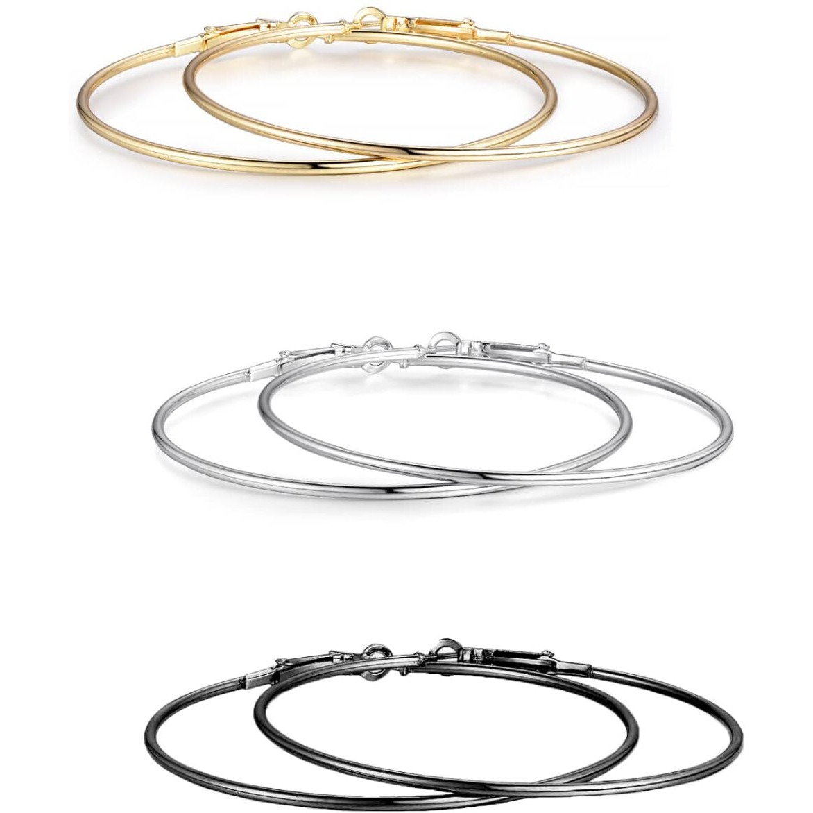 Yellow Chimes Earrings for Women and Girls Fashion Multicolor Hoop Earrings | 3 Pairs Silver Black Gold Toned Hoops Earring Set | Birthday Gift for Girls & Women Anniversary Gift for Wife