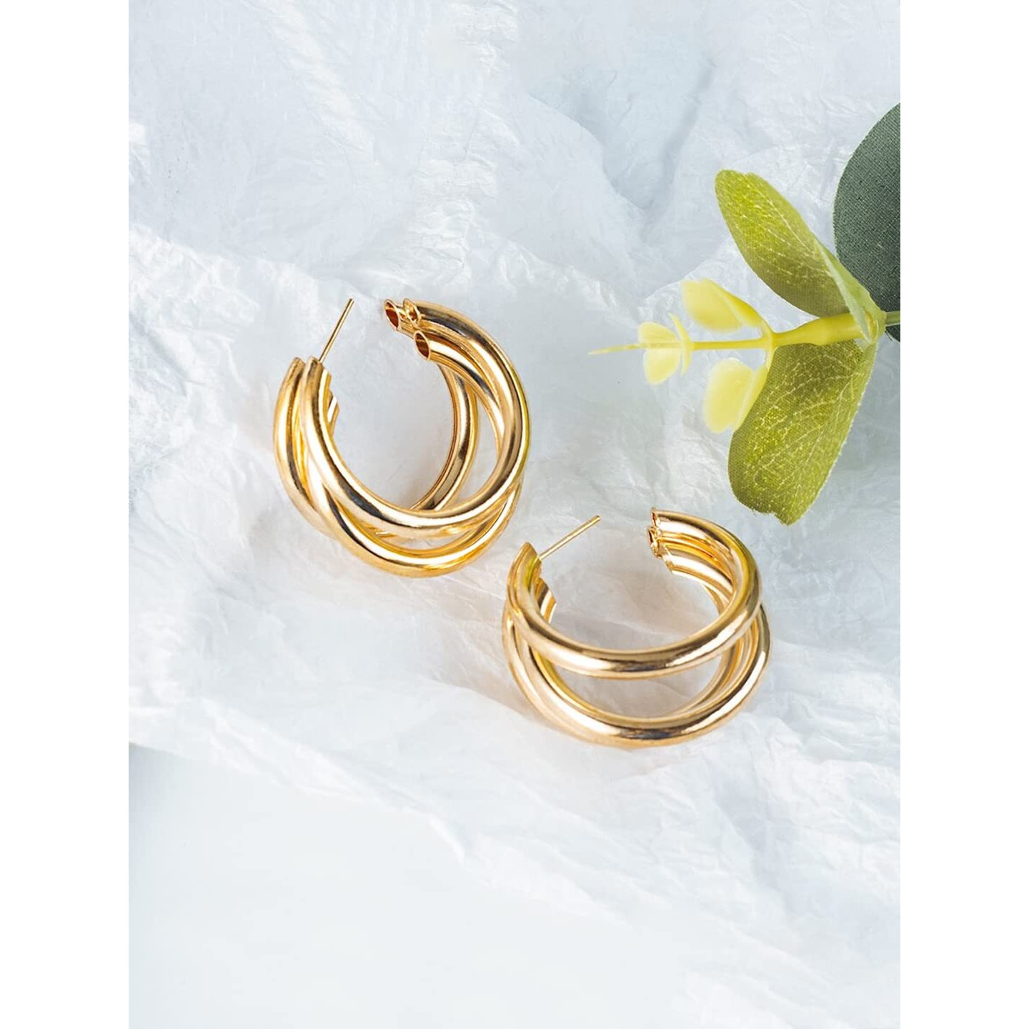 Yellow Chimes Hoop Earrings for Women Fashion Golden Hoops Earrings | Gold Plated Twisted Layered Hoop Bali Earrings for Girls | Birthday Gift for Girls & Women Anniversary Gift for Wife