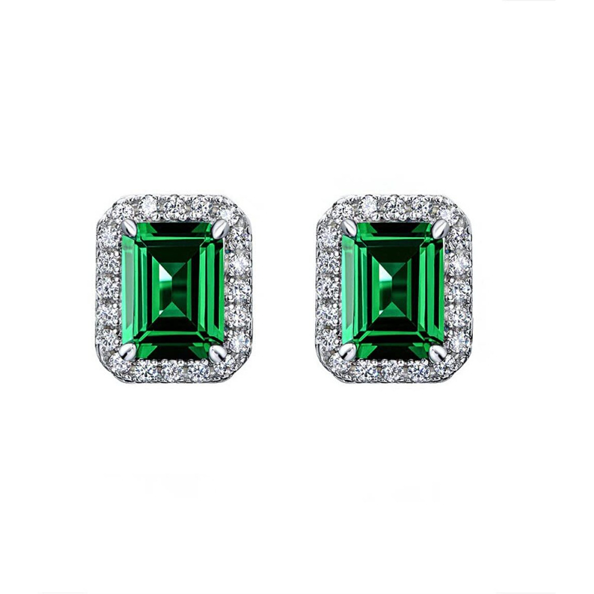 Yellow Chimes Stud Earrings for Women Green Square Crystal Silver Plated Stud Earrings for Women and Girls