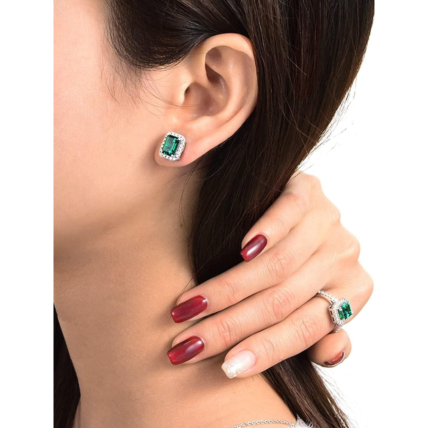 Yellow Chimes Stud Earrings for Women Green Square Crystal Silver Plated Stud Earrings for Women and Girls