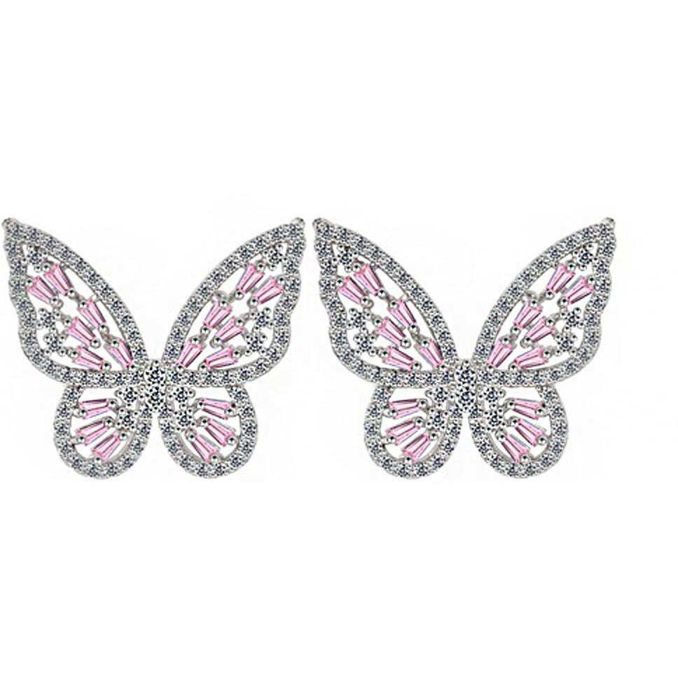 Yellow Chimes Earrings for Women and Girls Pink Stud Earrings for Women | Silver Toned Crystal Butterfly Shaped Stud Earrings | Birthday Gift for girls and women Anniversary Gift for Wife