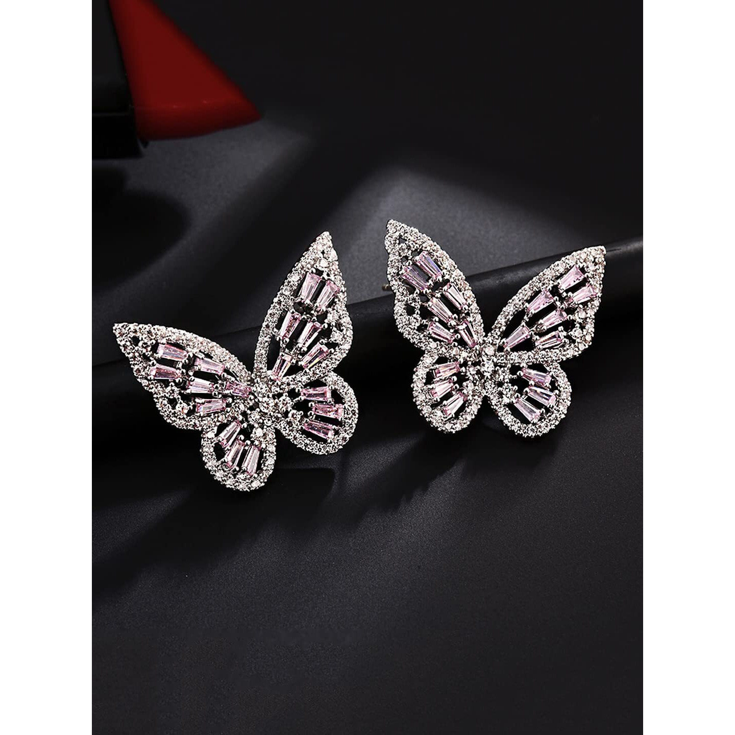 Yellow Chimes Earrings for Women and Girls Pink Stud Earrings for Women | Silver Toned Crystal Butterfly Shaped Stud Earrings | Birthday Gift for girls and women Anniversary Gift for Wife