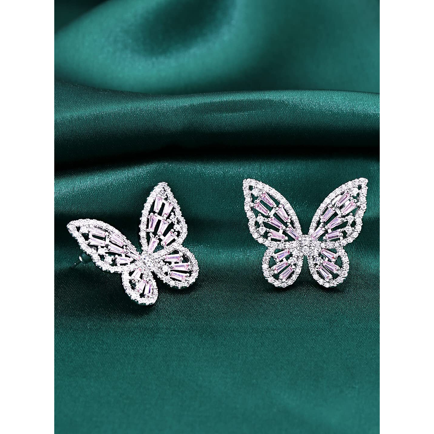 Yellow Chimes Earrings for Women and Girls Pink Stud Earrings for Women | Silver Toned Crystal Butterfly Shaped Stud Earrings | Birthday Gift for girls and women Anniversary Gift for Wife