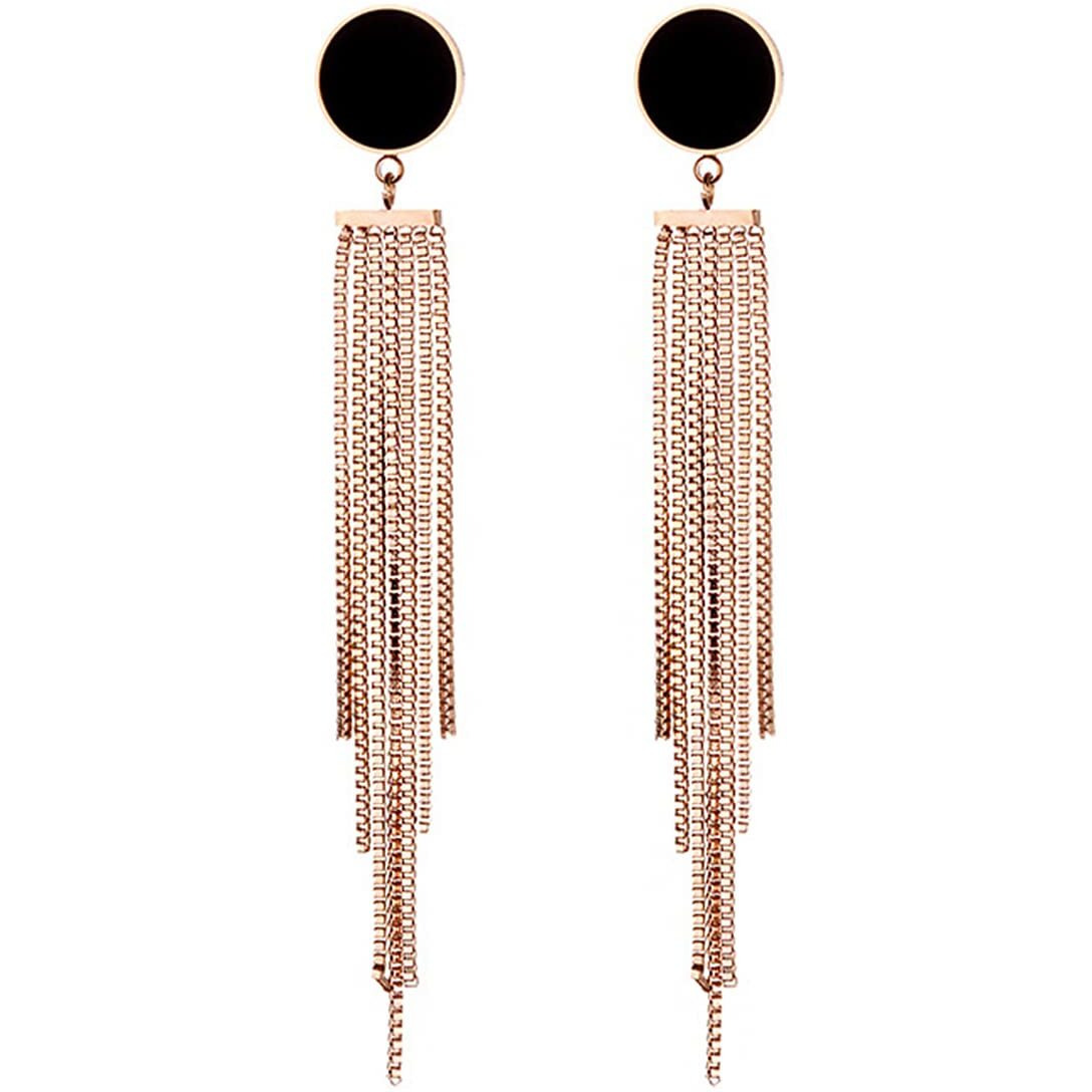 Yellow Chimes Danglers Earrings for Women Western Rose Gold Plated Stainless Steel Long Chain Dangler Earrings For Women and Girls