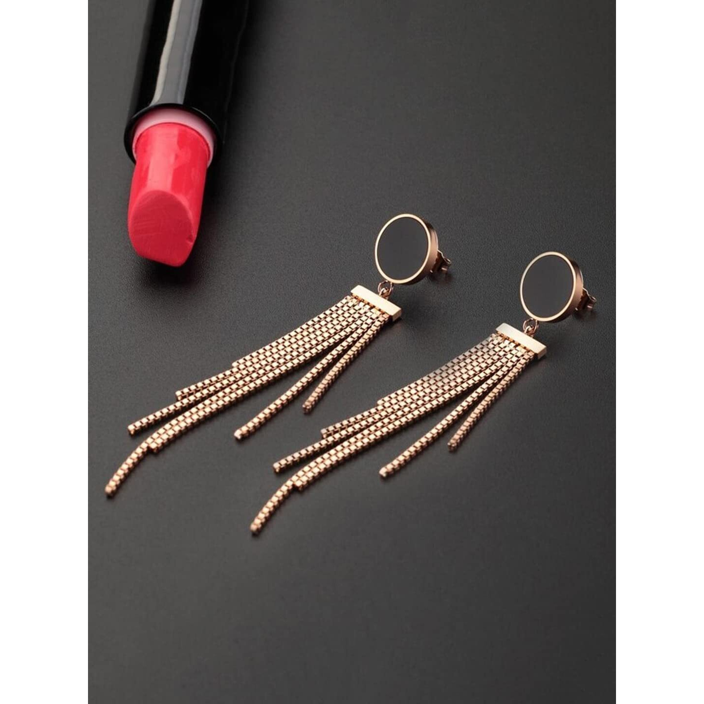 Yellow Chimes Danglers Earrings for Women Western Rose Gold Plated Stainless Steel Long Chain Dangler Earrings For Women and Girls