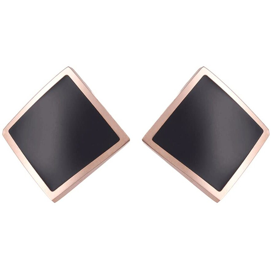 Yellow Chimes Stud Earrings for Women Western Rose Gold Plated Stainless Steel Black Square Stud Earrings For Women and Girls
