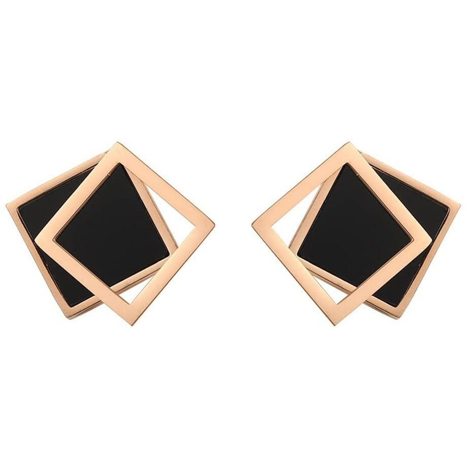 Yellow Chimes Stud Earrings for Women Western Rose Gold Plated Stainless Steel Black Square Studs Earrings For Women and Girls