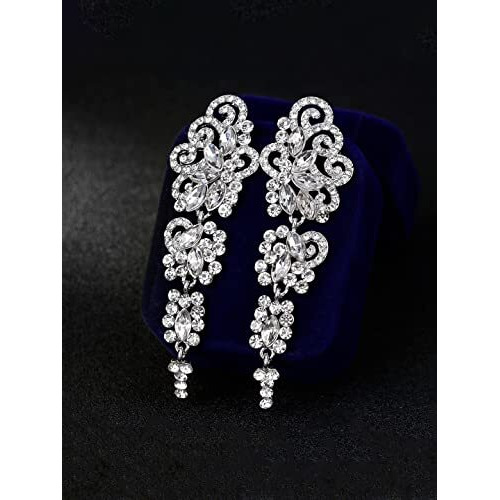 Yellow Chimes Crystal Danglers Earrings for Women | Silver Earrings for Girls | Fashion Women Earrings | White Stone Long Dangler Earrings | Birthday Gift For Girls Anniversary Gift for Wife