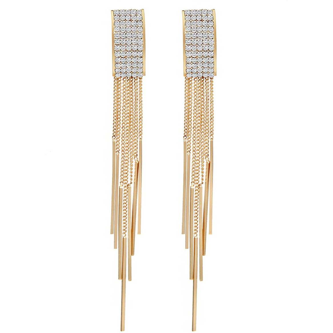 Yellow Chimes Danglers Earrings for Women Gold Plated Crystal Studded Multi Chain Layer Long Dangle Earrings for Women and Girls.