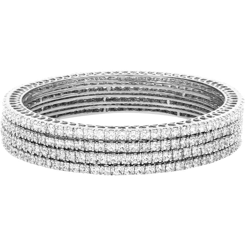 Yellow Chimes American Diamond Bangles for Women Silver Plated 4 PCs High Grade Authentic White AD Jewellery Bangles Set for Women and Girls