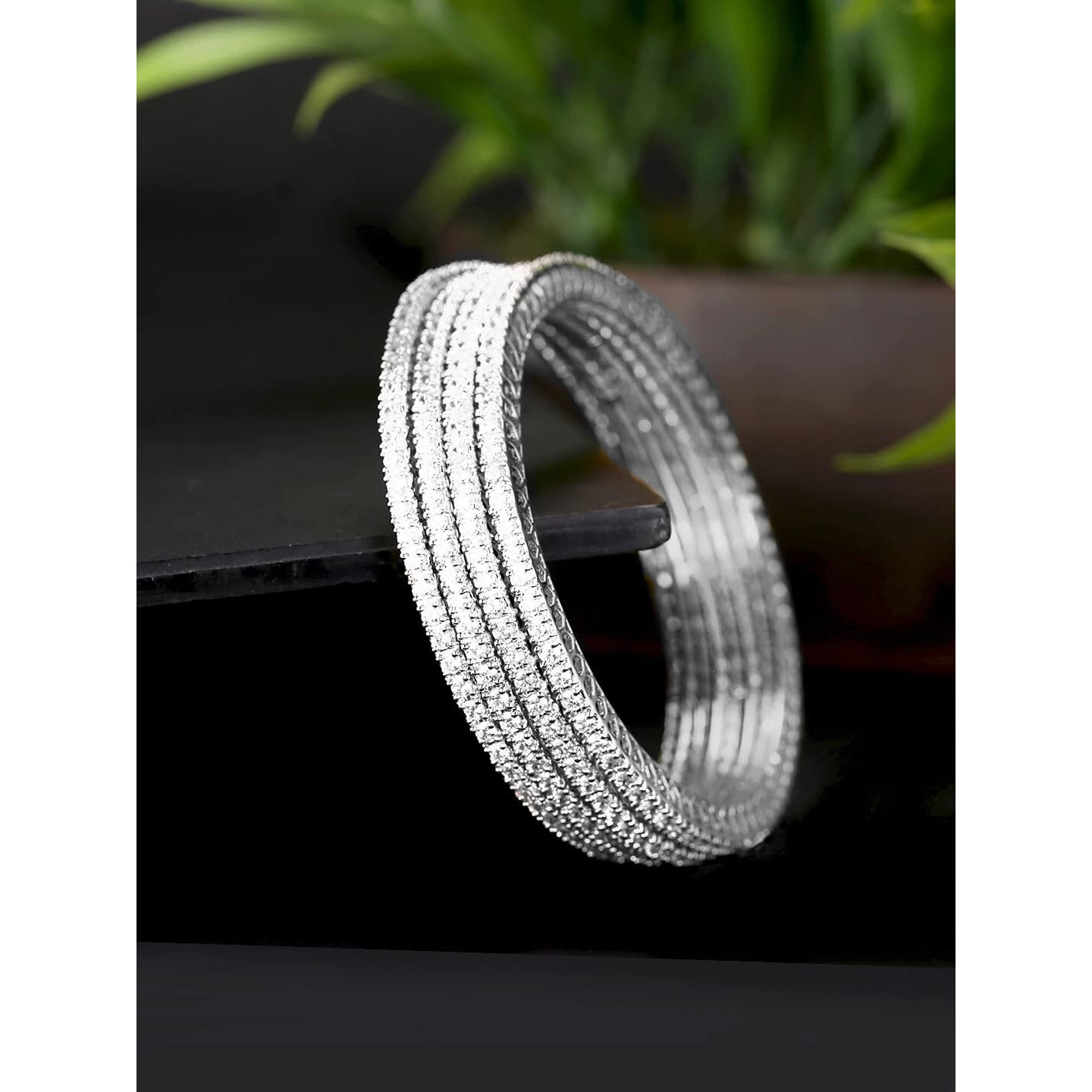 Yellow Chimes American Diamond Bangles for Women Silver Plated 4 PCs High Grade Authentic White AD Jewellery Bangles Set for Women and Girls