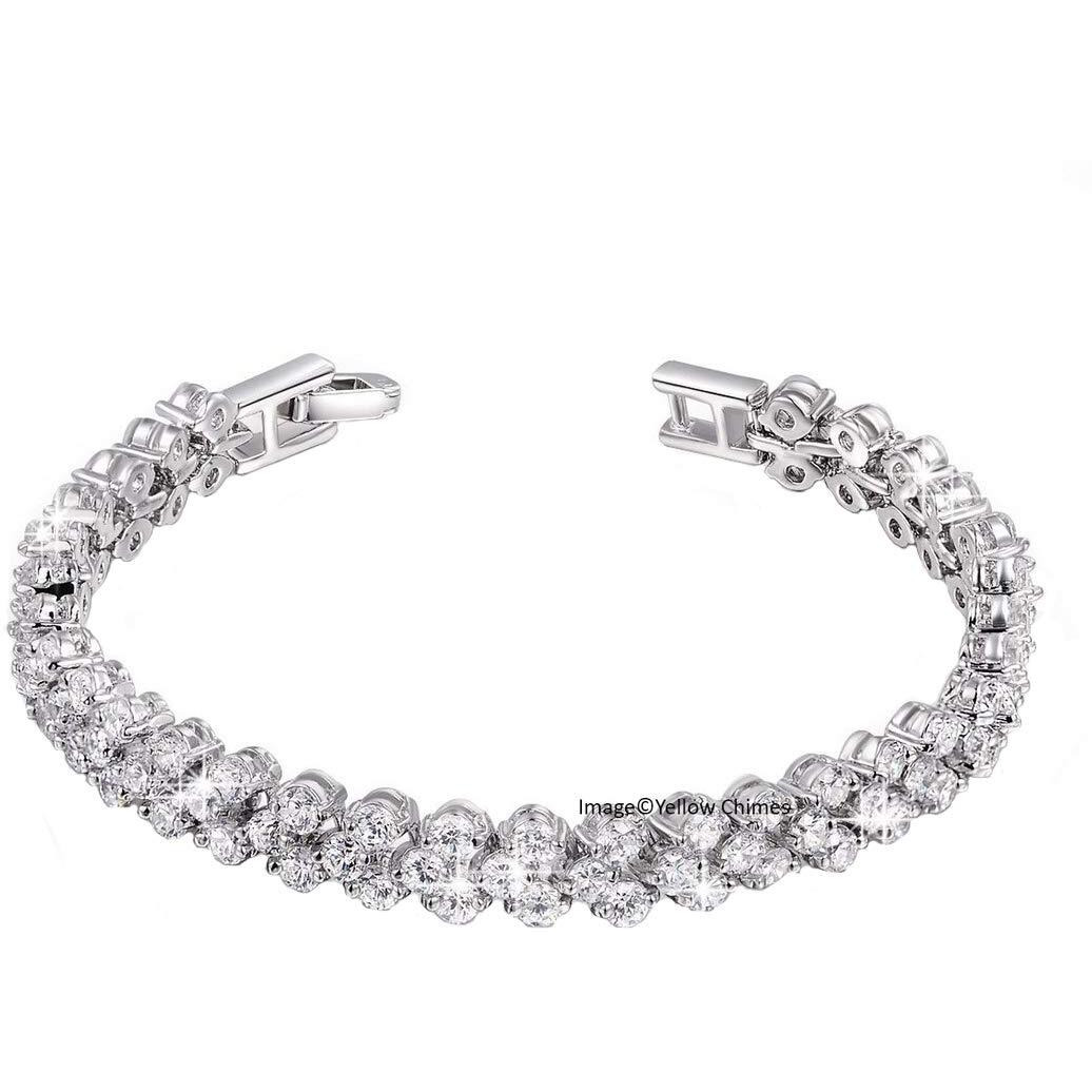 Yellow Chimes Valentine Gift for Girls Bracelet for Women and Girls | White Crystal Bracelets for Women Silver Toned Cubic Zircon Bracelet | Birthday Gift for Girls & Women Anniversary Gift for Wife