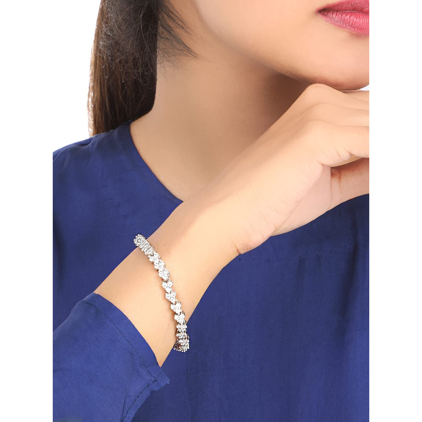 Yellow Chimes Valentine Gift for Girls Bracelet for Women and Girls | White Crystal Bracelets for Women Silver Toned Cubic Zircon Bracelet | Birthday Gift for Girls & Women Anniversary Gift for Wife