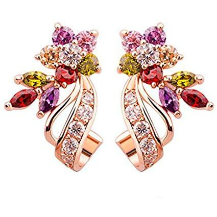 Yellow Chimes Stud Earrings for Women Florets Love Curvacious Swiss Cubic Zirconia 18K Rose Gold Plated Clip-On Earrings for Girls and Women