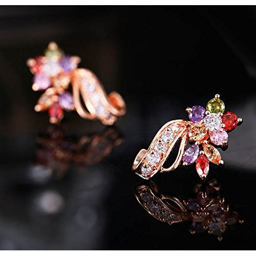 Yellow Chimes Stud Earrings for Women Florets Love Curvacious Swiss Cubic Zirconia 18K Rose Gold Plated Clip-On Earrings for Girls and Women
