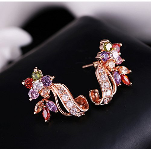 Yellow Chimes Stud Earrings for Women Florets Love Curvacious Swiss Cubic Zirconia 18K Rose Gold Plated Clip-On Earrings for Girls and Women