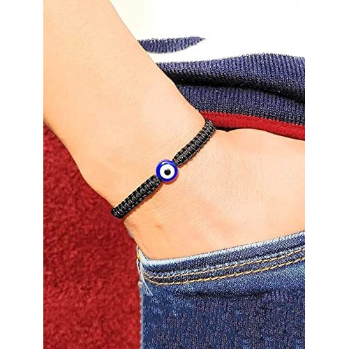 Yellow Chimes Mens and Womens Nylon Cord Adjustable Thread Wrist Band Black Evil Eye Nazariya Style Bracelets Accessories Jewellery