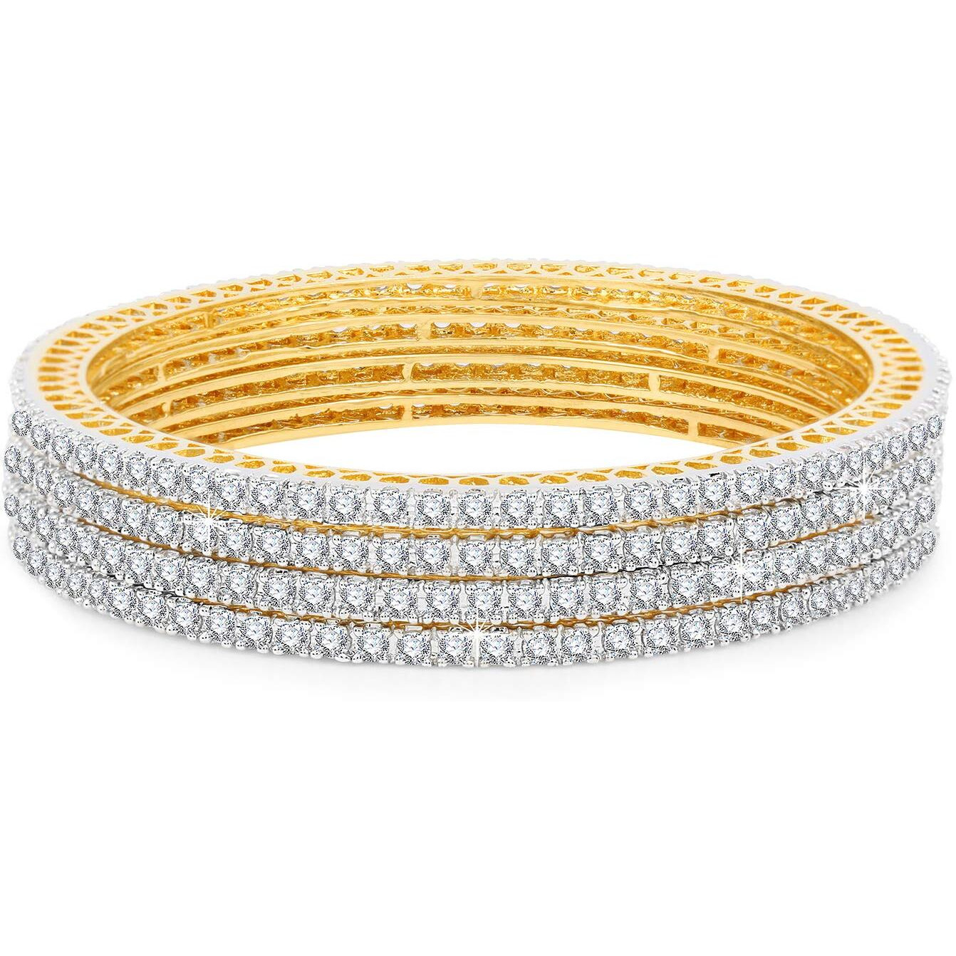 Yellow Chimes Elegant Small White AD/American Diamond Studded 18k Gold Plated 4 PCs Handcrafted Bangles Set for Women & Girls (2.6)