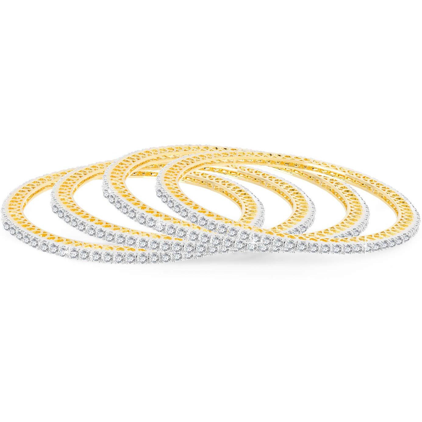 Yellow Chimes Elegant Small White AD/American Diamond Studded 18k Gold Plated 4 PCs Handcrafted Bangles Set for Women & Girls (2.6)
