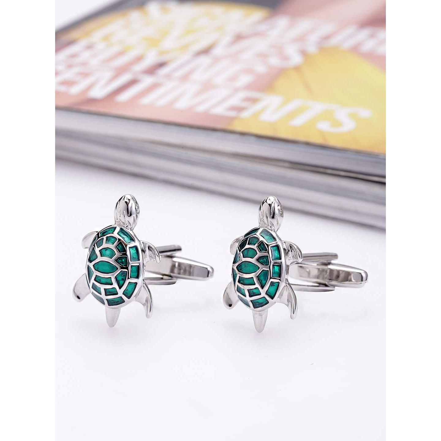 Yellow Chimes Cufflinks for Men and Boys Green Cuff links | Formal Stainless Steel Good Luck Tortoise Design Cufflink | Birthday Gift for Men and Boys Anniversary Gift for Husband