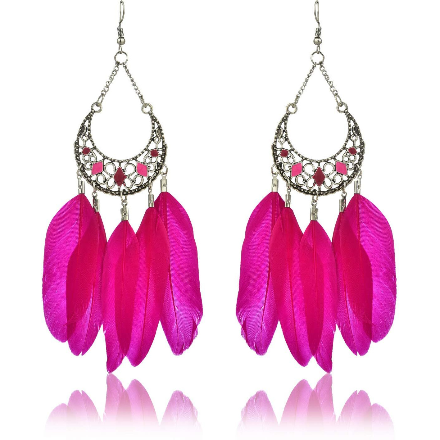 Yellow Chimes Pink Danglers Earrings for Women | Feathers Tassel Earrings for Girls | Fashion Women Earrings | Long Chain Dangler Earrings | Birthday Gift For Girls Anniversary Gift for Wife