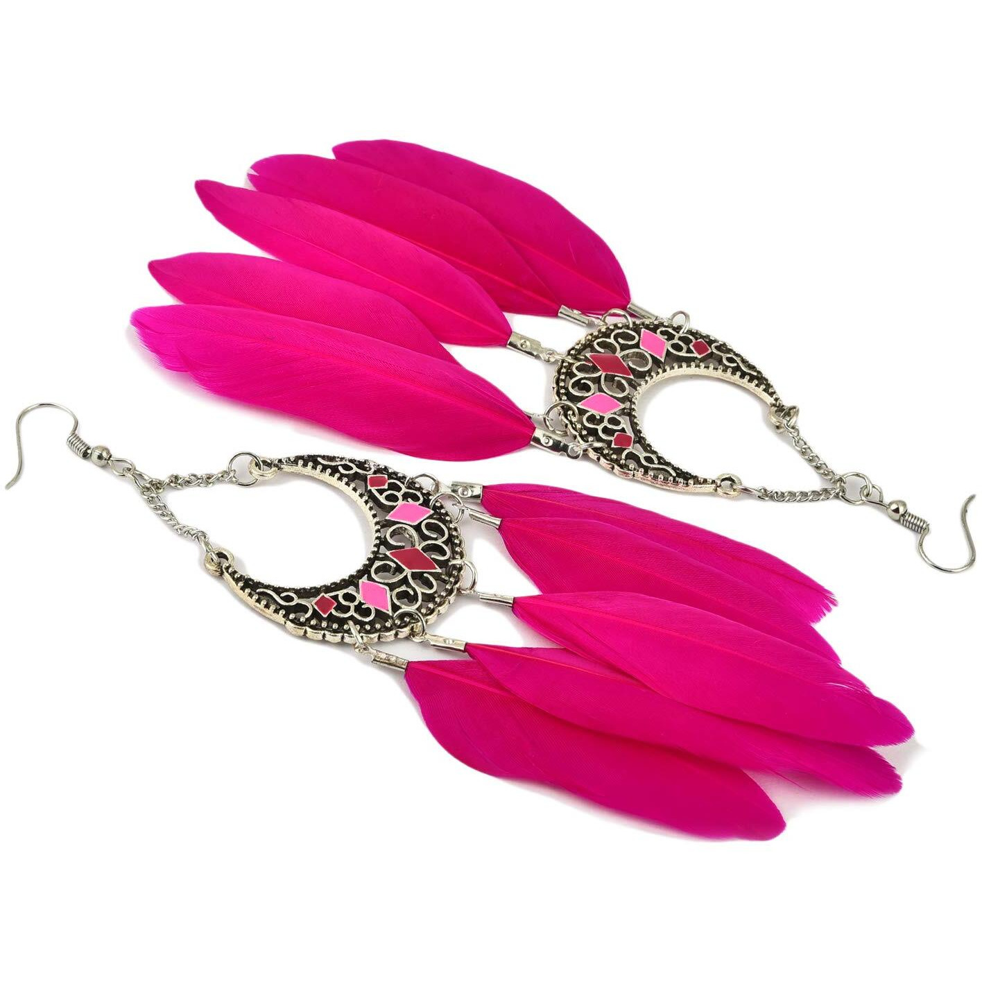 Yellow Chimes Pink Danglers Earrings for Women | Feathers Tassel Earrings for Girls | Fashion Women Earrings | Long Chain Dangler Earrings | Birthday Gift For Girls Anniversary Gift for Wife