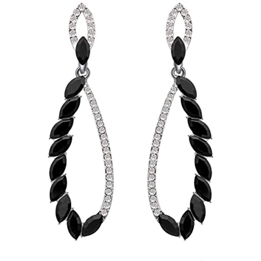 Yellow Chimes Crystal Danglers Earrings for Women | Black Earrings for Girls | Fashion Women Earrings | Leafy Shaped Long Dangler Earrings | Birthday Gift For Girls Anniversary Gift for Wife