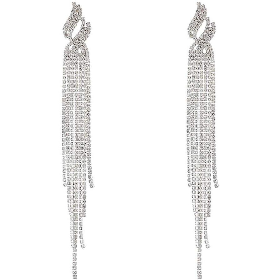 Yellow Chimes Elegant Latest Fashion Silver Plated Crystal Dangler Earrings for Women and Girls, Medium (YCFJER-605CRLDNG-SL)