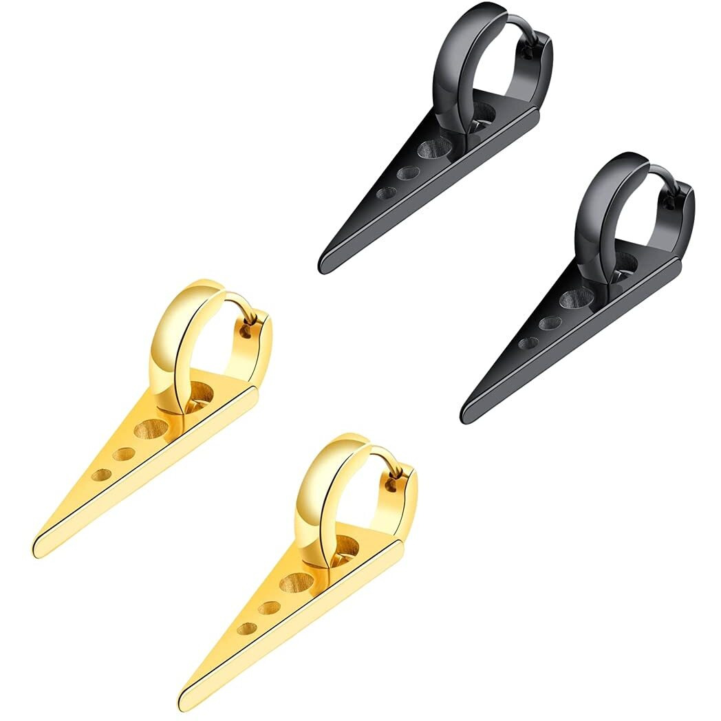 Yellow Chimes Stainless Steel Combo of 2 Pairs Black Gold Spike Hoop Earrings for Men and Boys, Medium (YCFJER-ARWGLBK-BNDL)