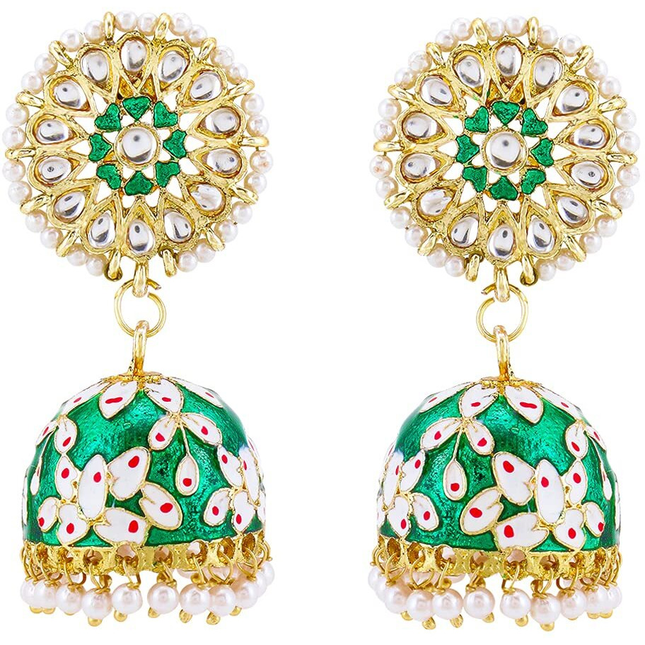 Yellow Chimes Ethnic Gold Plated Traditional Meenakari Flower Design Chandbali Beads Dangler Earrings for Women and Girls (Design 10)