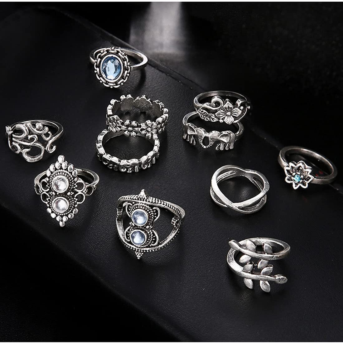 Yellow Chimes Rings for Women and Girls Fashion Aesthetic Ring Set Oxidised Silver Toned Aesthetic Rings Vintage Style Midi Finger 11 PCS Knuckle Rings Set | Birthday Gift For Girls & Women