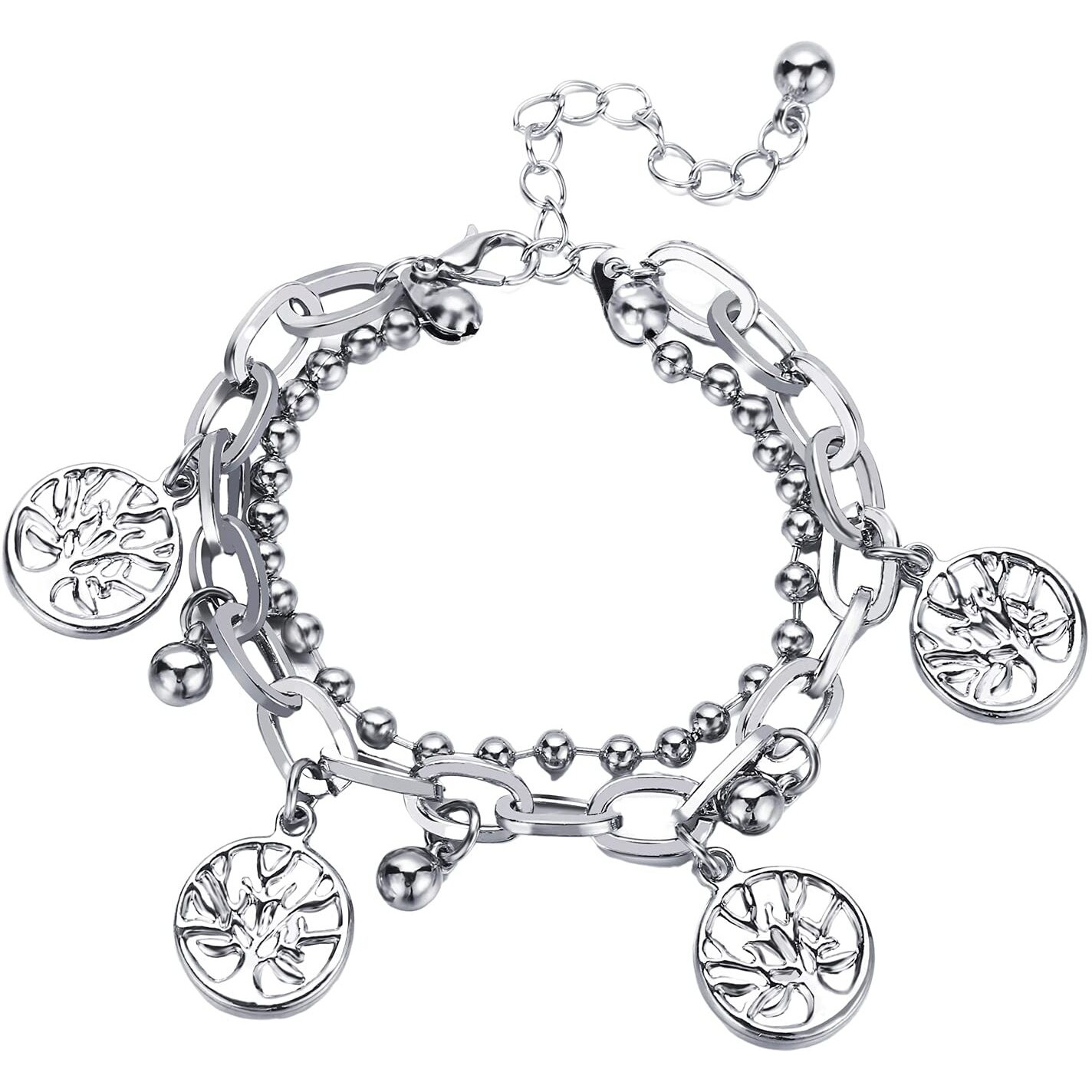 Yellow Chimes Stylish Silver Plated Coin Design Chain Beads Adjustable Bracelet for Women and Girls, Medium