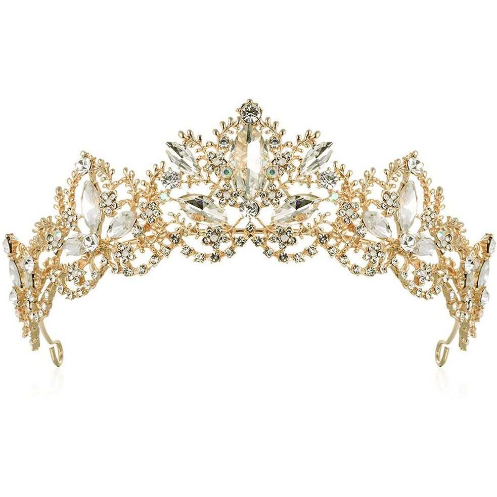 Yellow Chimes Tiara for Women and Girls Gold Plated Crown for Women White Crystal Studded Bridal Wedding Crown Tiaras for Women and Girls Gift For Women & Girls Valentine Gift for Girls