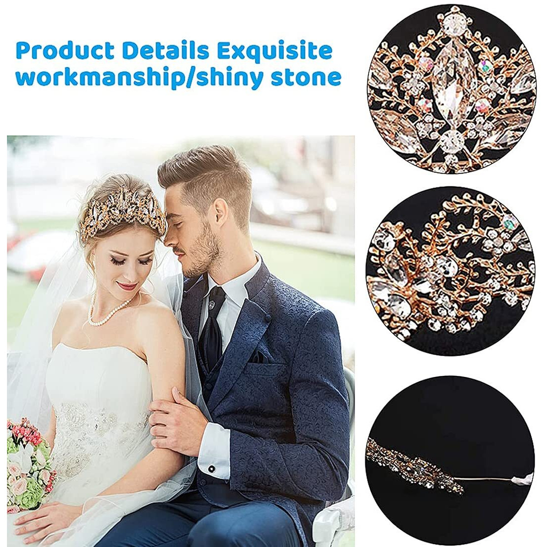Yellow Chimes Tiara for Women and Girls Gold Plated Crown for Women White Crystal Studded Bridal Wedding Crown Tiaras for Women and Girls Gift For Women & Girls Valentine Gift for Girls