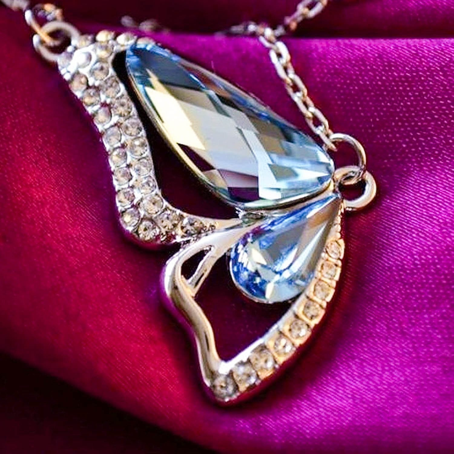 Yellow Chimes Moxie Collection  Designer Blue Butterfly  Austrian Cyrstal Pendant For Women & Girls