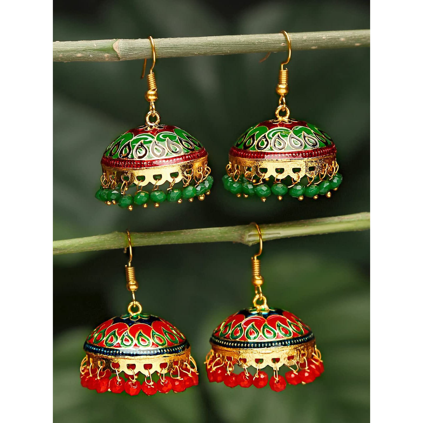 Yellow Chimes Meenakari Earrings for women Handcrafted Meenakari Combo 2 Pairs Traditional Jhumka/Jhumki Earrings for Women and Girls (MNKR 15)