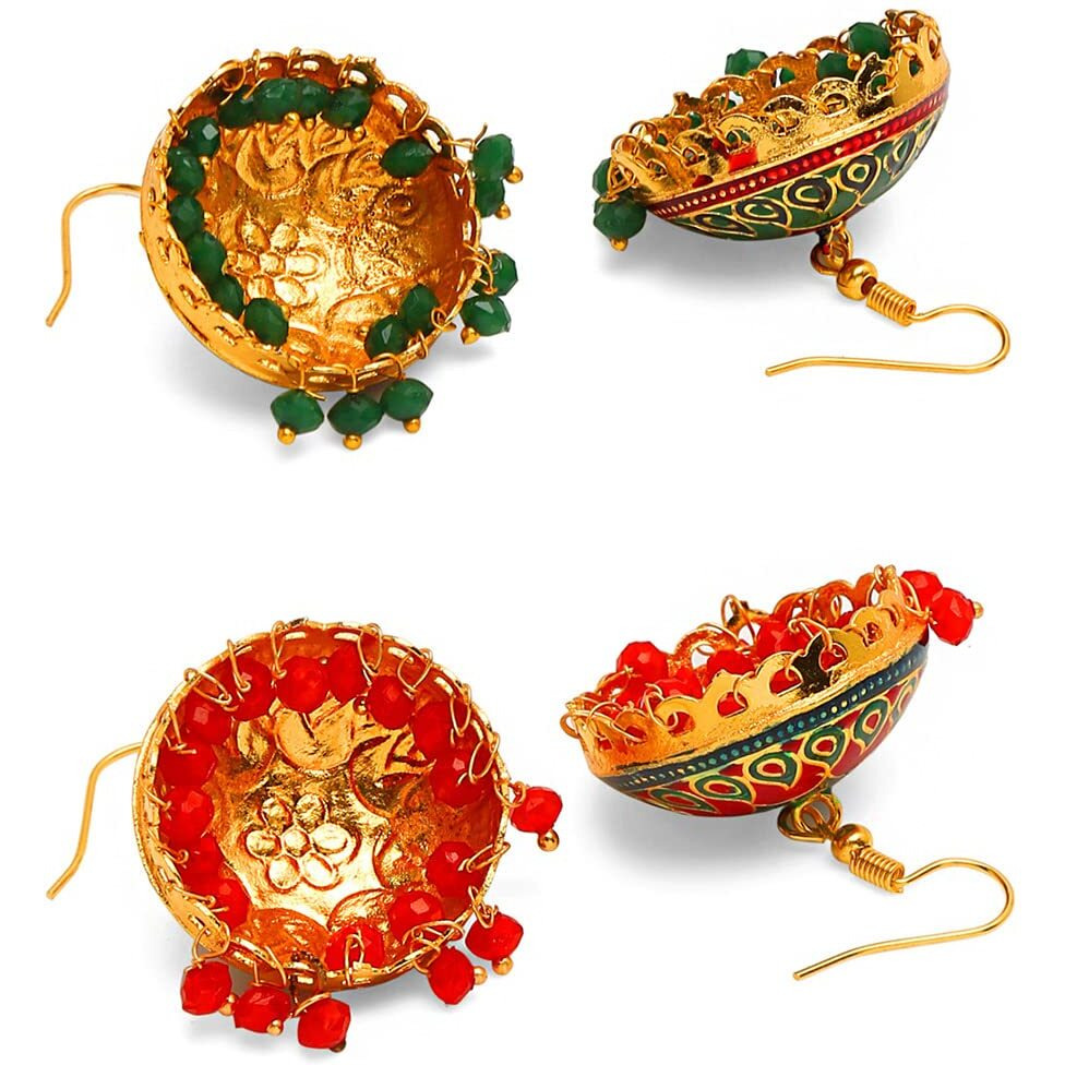 Yellow Chimes Meenakari Earrings for women Handcrafted Meenakari Combo 2 Pairs Traditional Jhumka/Jhumki Earrings for Women and Girls (MNKR 15)